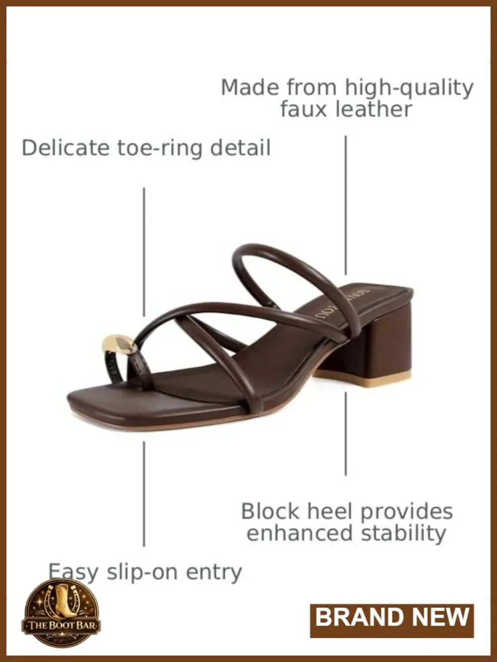 Women's Strappy Faux Leather Block Heel Sandals Wedge Toe Ring Slip On Square